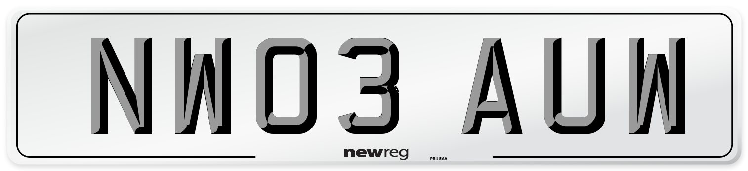 NW03 AUW Number Plate from New Reg